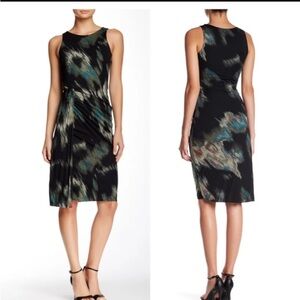 NEW Halston Heritage Boho Ocean Pleated Side Twist Jersey Sheath Dress sz0